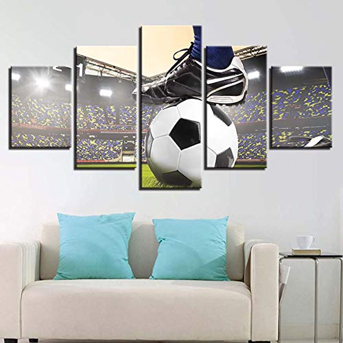 GYSS 5 Paneles  Cuadros De Lienzo Decoración para El Hogar 5 Piezas Fútbol Partido Pintura Campo De Fútbol HD Imprimir Cartel Sala De Estar ParedMarco