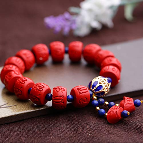 GZMUS Feng Shui Riqueza Pulsera de OM Mani Padme cinabrio Pulsera Lapis Natural del lapislázuli asado Pulsera Azul atraen Suerte Regalo para Hombre Mujer Pareja Mejor Amigo