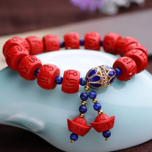 GZMUS Feng Shui Riqueza Pulsera de OM Mani Padme cinabrio Pulsera Lapis Natural del lapislázuli asado Pulsera Azul atraen Suerte Regalo para Hombre Mujer Pareja Mejor Amigo