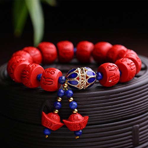 GZMUS Feng Shui Riqueza Pulsera de OM Mani Padme cinabrio Pulsera Lapis Natural del lapislázuli asado Pulsera Azul atraen Suerte Regalo para Hombre Mujer Pareja Mejor Amigo