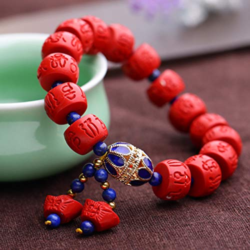 GZMUS Feng Shui Riqueza Pulsera de OM Mani Padme cinabrio Pulsera Lapis Natural del lapislázuli asado Pulsera Azul atraen Suerte Regalo para Hombre Mujer Pareja Mejor Amigo