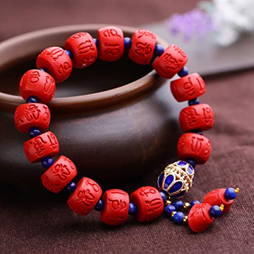 GZMUS Feng Shui Riqueza Pulsera de OM Mani Padme cinabrio Pulsera Lapis Natural del lapislázuli asado Pulsera Azul atraen Suerte Regalo para Hombre Mujer Pareja Mejor Amigo