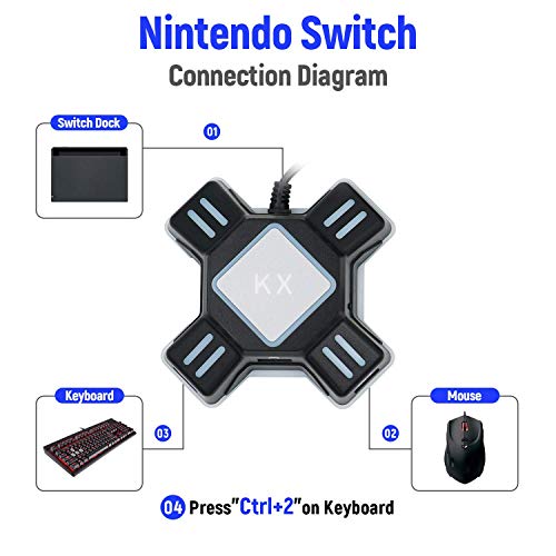 GZW-Shop Convertidor de Teclado y ratón, Adaptador KX de Controlador de Mando de Juego para ratón/Teclado portátil USB 2.0 Compatible con PS4/Xbox One/Nintendo Switch/PS3