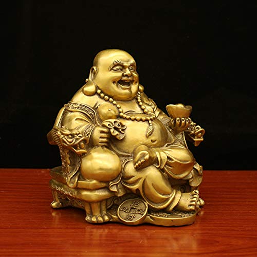 H-ei Estatua de Buda Feliz for Lucky y Felicidad, Dios de la Riqueza Estatua, latón Maitreya Sienta en la Escultura Presidente del Emperador