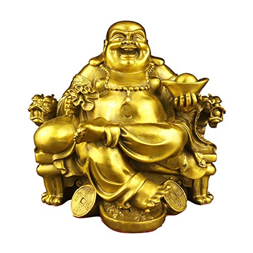 H-ei Estatua de Buda Feliz for Lucky y Felicidad, Dios de la Riqueza Estatua, latón Maitreya Sienta en la Escultura Presidente del Emperador