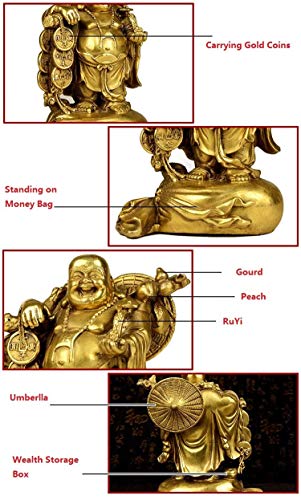 H-ei Latón estatuas de Buda Fengshui for Lucky y Felicidad, de Oro de Risa de Figuras de Buda Llevar Bolso Dinero