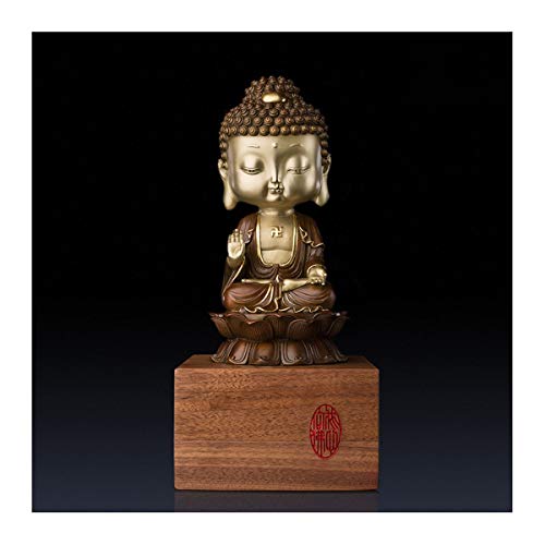 H-ei Meditar Buda Shakyamuni Estatua, de 12 Pulgadas de latón estatuilla de Buda con Base de Madera