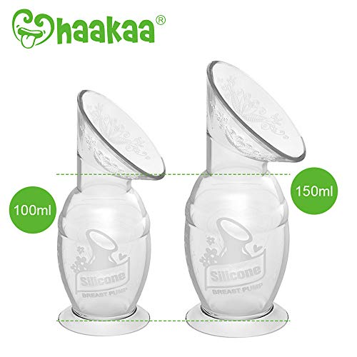 Haakaa - Bomba de leche manual de silicona con base de succión y tapón de flor, 100% silicona de grado alimenticio, sin BPA (150 ml), color blanco