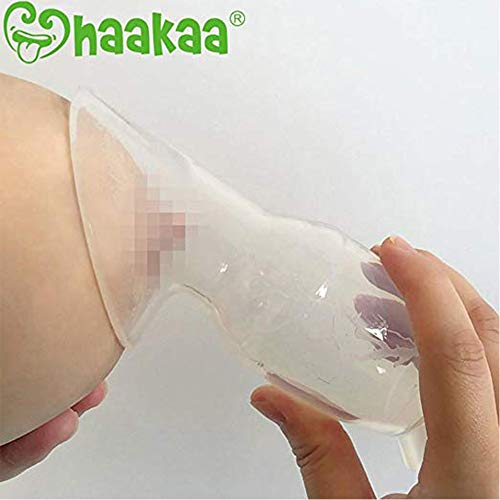 Haakaa - Bomba de leche manual de silicona con base de succión y tapón de flor, 100% silicona de grado alimenticio, sin BPA (150 ml), color blanco