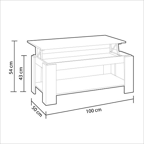 Habitdesign 001639F- Mesa de Centro con revistero Incorporado, mesita elevable de Comedor Modelo Ambit, Medidas: 102 x 50 x 43/54 cm de Alto (Roble Canadian)