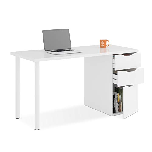 Habitdesign 004604A - Mesa ordenador reversible dos cajones y una puerta, mesa despacho, escritorio Athena acabado en color blanco artik, 138 x 74 x 60 cm de fondo