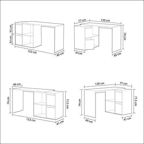 Habitdesign 008311A - Mesa escritorio, mueble de despacho, modelo Adapta, color Blanco Artik, medidas: 74 x 120 x 77 cm