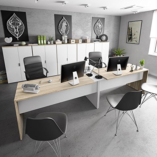 Habitdesign 0F4655A - Mesa Office, Mesa despacho Ordenador Modelo BUC 3 cajones, Color Blanco Artik y Roble Canadian