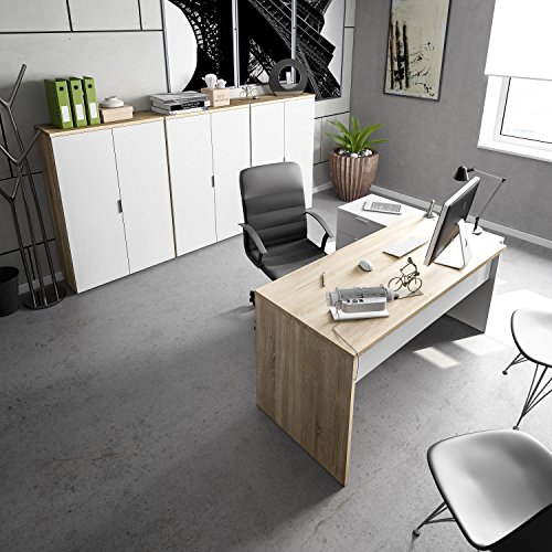 Habitdesign 0F4655A - Mesa Office, Mesa despacho Ordenador Modelo BUC 3 cajones, Color Blanco Artik y Roble Canadian