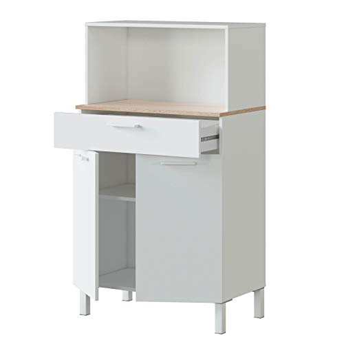 Habitdesign 0F9920A - Alacena de Cocina, Aparador, Mueble Auxiliar 2 Puertas + 1 Cajon y Estante, Blanco Artik y Roble Canadian, Medidas: 72 cm (Largo) x 126 cm (Alto) x 40 cm (Fondo)