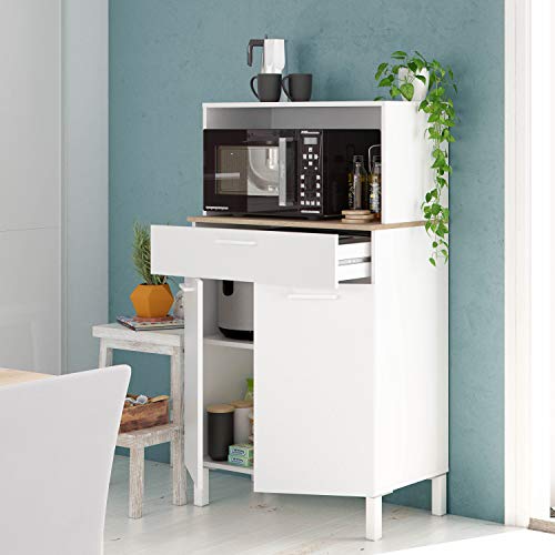 Habitdesign 0F9920A - Alacena de Cocina, Aparador, Mueble Auxiliar 2 Puertas + 1 Cajon y Estante, Blanco Artik y Roble Canadian, Medidas: 72 cm (Largo) x 126 cm (Alto) x 40 cm (Fondo)