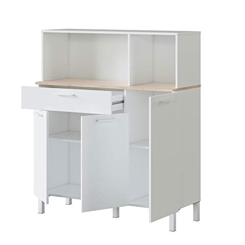 Habitdesign 0F9930A - Alacena de Cocina, Aparador, Mueble Auxiliar 3 Puertas + 1 Cajon y Estante, Blanco Artik y Roble Canadian, Medidas: 108 cm (Largo) x 126 cm (Alto) x 40 cm (Fondo)