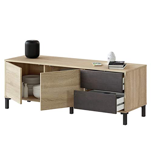 Habitdesign 0X6622F - Modulo de TV, Modelo Brooklyn, Roble Canadian y oxido, Medidas: 130 cm (Ancho) x 47 cm (Alto) x 41 cm (Fondo)