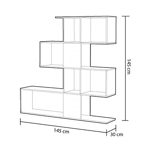 Habitdesign 1L2251A - Estantería Comedor, librería Auxiliar Salon con estantes, Modelo Zig Zag, Medidas: 45 x 145 x 29 cm de Fondo (Blanco Artik y Gris Cemento)