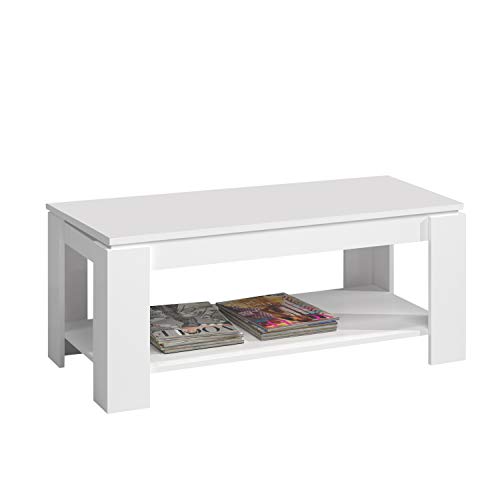 Habitdesign Mesa de Centro con revistero Incorporado, 102x50x43/54 cm (Blanco Artik)