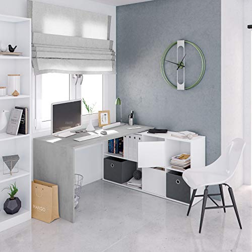 Habitdesign - Mesa Escritorio, Mesa despacho Reversible, Estudio Modelo Adapta XL, Medidas: (Gris Cemento y Blanco Artik)