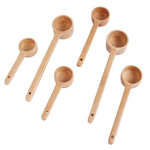 HAFJFKA Cuchara Mango Largo de Madera   Cuchara Simple Cubiertos Cuchara de té Cuchara de Postre Cuchara de café para Cocina casera, M