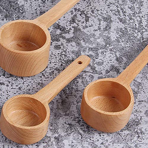 HAFJFKA Cuchara Mango Largo de Madera   Cuchara Simple Cubiertos Cuchara de té Cuchara de Postre Cuchara de café para Cocina casera, M