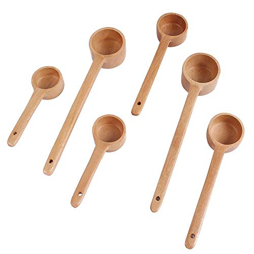 HAFJFKA Cuchara Mango Largo de Madera   Cuchara Simple Cubiertos Cuchara de té Cuchara de Postre Cuchara de café para Cocina casera, M