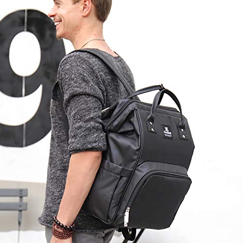 Hafmall Mochilas para Pañales de Viaje Impermeable para Bebés, Elegante Bolsos para Pañales de Gran Capacidad con Cambiador y Ganchos Carrito Bebé (Negro)