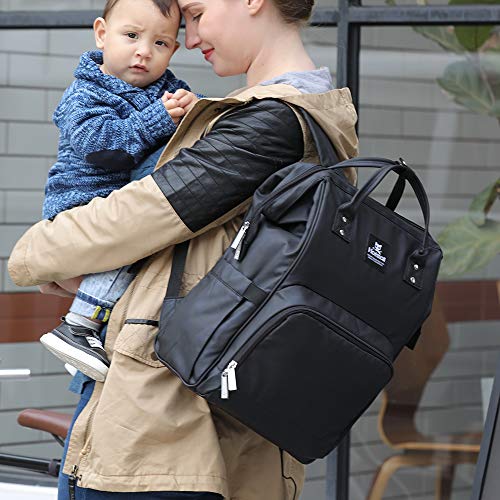 Hafmall Mochilas para Pañales de Viaje Impermeable para Bebés, Elegante Bolsos para Pañales de Gran Capacidad con Cambiador y Ganchos Carrito Bebé (Negro)