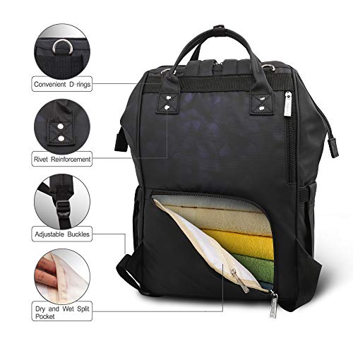 Hafmall Mochilas para Pañales de Viaje Impermeable para Bebés, Elegante Bolsos para Pañales de Gran Capacidad con Cambiador y Ganchos Carrito Bebé (Negro)