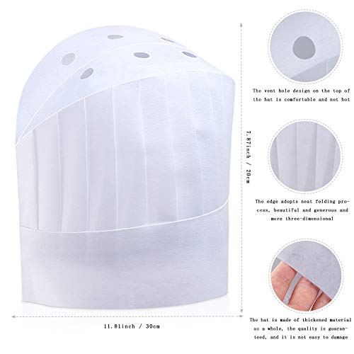 Haichen - 12 Gorros de Chef Desechables de Papel Blanco Ajustables para niños con Delantales de Tela de Artista para niños de 12 Colores para Cocina, Aula, Manualidades para Hornear