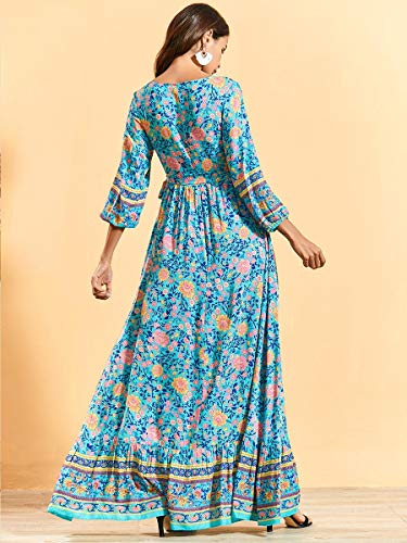 HaiDean Moda Maxi Vestidos Primavera Elegante Estampado Mujer Floral Modernas Casual Cuello en V Tenedor Abierto Vestidos Strappy Bohemio Vacaciones Viajes Vestidos de Playa Casuales