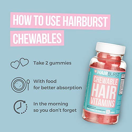 Hairburst ️ Vitaminas para cabello masticable. Formulado para el crecimiento rápido del cabello - Un suministro de un mes - 60 Gomitas - Crecimiento más rápido del cabello