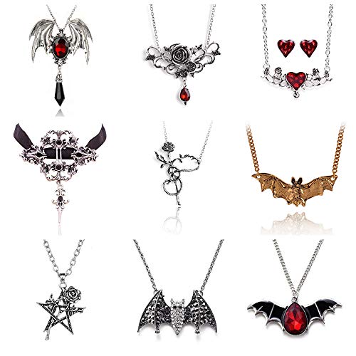 Halloween Bat Collar Dark Rose Rose Pirate Skull 11cm Ghost Head Pendientes - Oro