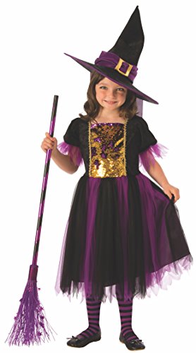 Halloween - Disfraz de Bruja para niña, dorado y morado - 3-4 años (Rubie's 641101-S)
