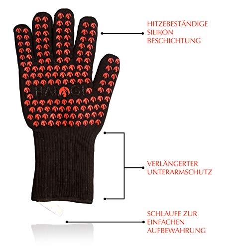 Halogi - Guantes resistentes al calor para barbacoa, horno, pizza, guantes de cocina, guantes resistentes al calor hasta 800 °C