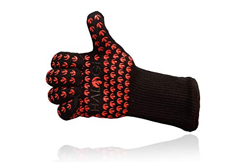 Halogi - Guantes resistentes al calor para barbacoa, horno, pizza, guantes de cocina, guantes resistentes al calor hasta 800 °C