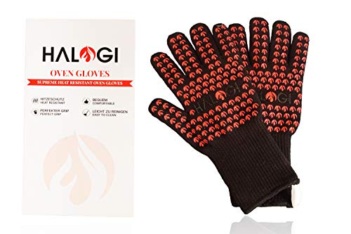 Halogi - Guantes resistentes al calor para barbacoa, horno, pizza, guantes de cocina, guantes resistentes al calor hasta 800 °C