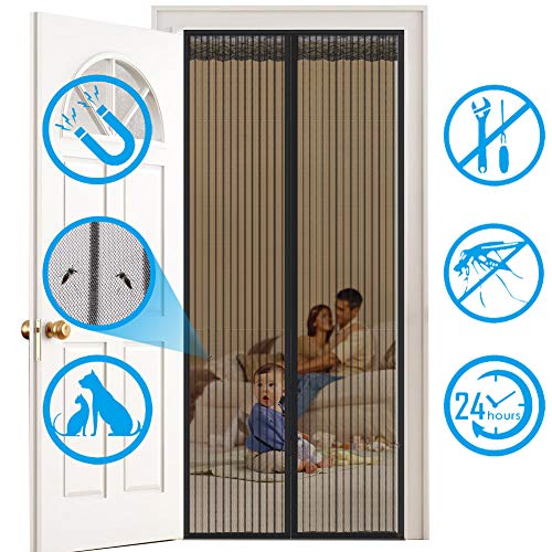 HALOVIE Mosquitera Puerta Magnetica Mosquito 90 x 210cm Cortina Mosquitera Magnética Protección de Insectos Mosca Anti-mosquito Cortina Magnética para Sala de Estar Balcón Patio Habitación, Negro