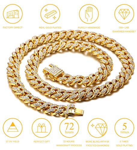 Halukakah Cadenas de Oro Hombre,18k Oro Verdadero 14mm Gargantillas Collares,Oro,Miami Cadena Cubana,45cm,con Caja