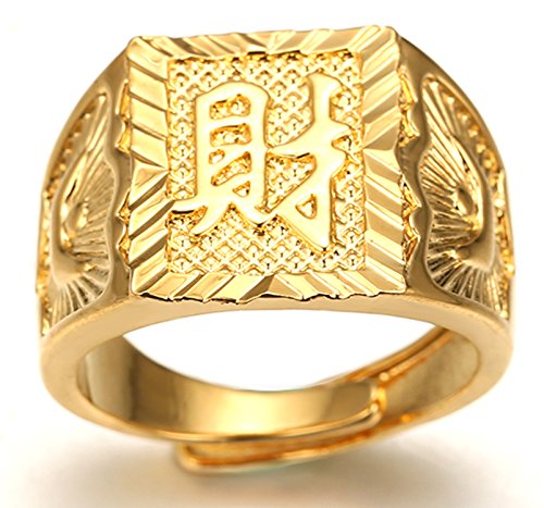 Halukakah ● Oro Bendiga Todo ● Hombres Anillo Chapado en 18K Oro Real Riqueza Tamaño Ajustable con CajaDeRegaloGRATIS