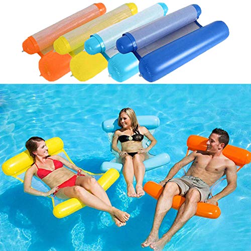 Hamaca de Agua, Tumbona Flotante Hamaca 4 en 1 Piscinas De Verano Al Aire Libre Inflable del Flotador Hamaca Cama Plegable para Sillas De Agua Flotante Piscina Tumbonas - Azul Oscuro (Naranja)