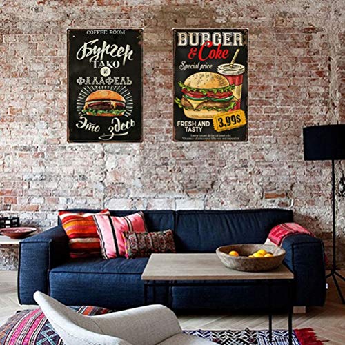 Hamburguesa De Hojalata, Metal Antiguo Pósteres Hierro Hojalata Pintura Mural De Pared Diners Hierro del Perrito Caliente, Murales De Comida Rápida x (Color : Yellow)