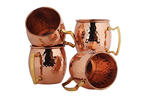 Hammered Moscow Mule Copper Mugs set 18-Ounce (Pack of 4) 4 Straw Free,