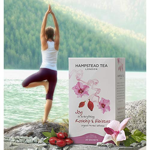 Hampstead Tea London Organic Biodynamic Revitalizing Infusion Hibiscus Roseflower / Herbal Rose y Té De Hibisco Revitalizante - 1 x 20 bolsas (30 gramos)