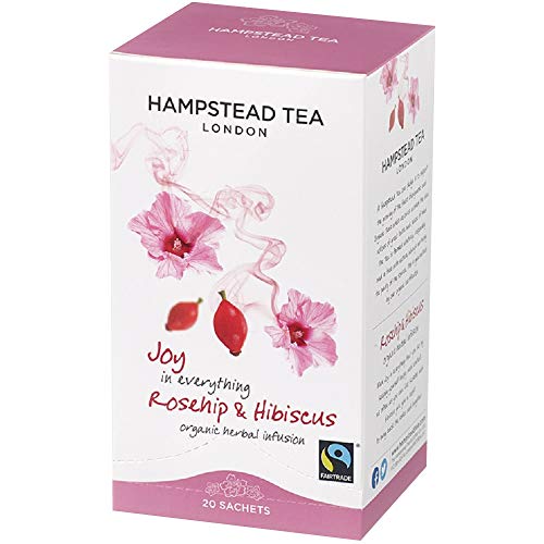 Hampstead Tea London Organic Biodynamic Revitalizing Infusion Hibiscus Roseflower / Herbal Rose y Té De Hibisco Revitalizante - 1 x 20 bolsas (30 gramos)