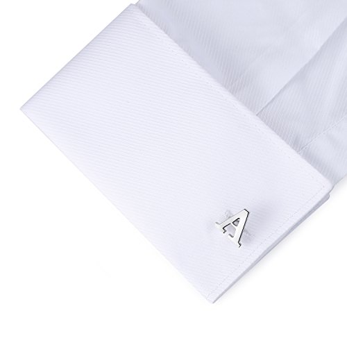 Hanana inicial alfabeto letra Gemelos para hombres camisa, Plata Acero Inoxidable, ideal para negocio boda regalo de Navidad (A)