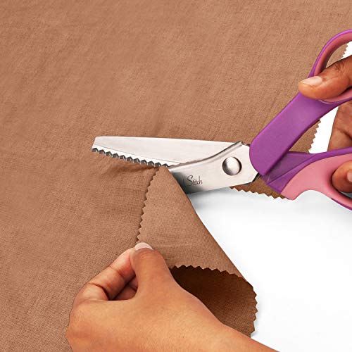 Handi Stitch Tijeras Dentadas con Cortahílos - 22,86 cm de Largo - Tijeras Tela Zigzag Mango Rosa - Tijeras Manualidades Acero Inoxidable Afiladas para Costura, Sastre, Papel, Manualidades