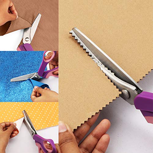 Handi Stitch Tijeras Dentadas con Cortahílos - 22,86 cm de Largo - Tijeras Tela Zigzag Mango Rosa - Tijeras Manualidades Acero Inoxidable Afiladas para Costura, Sastre, Papel, Manualidades